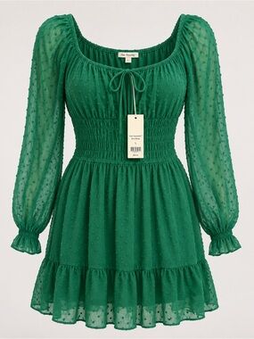 Francesca's Collections Emerald Green Swiss Dot Mini Dress